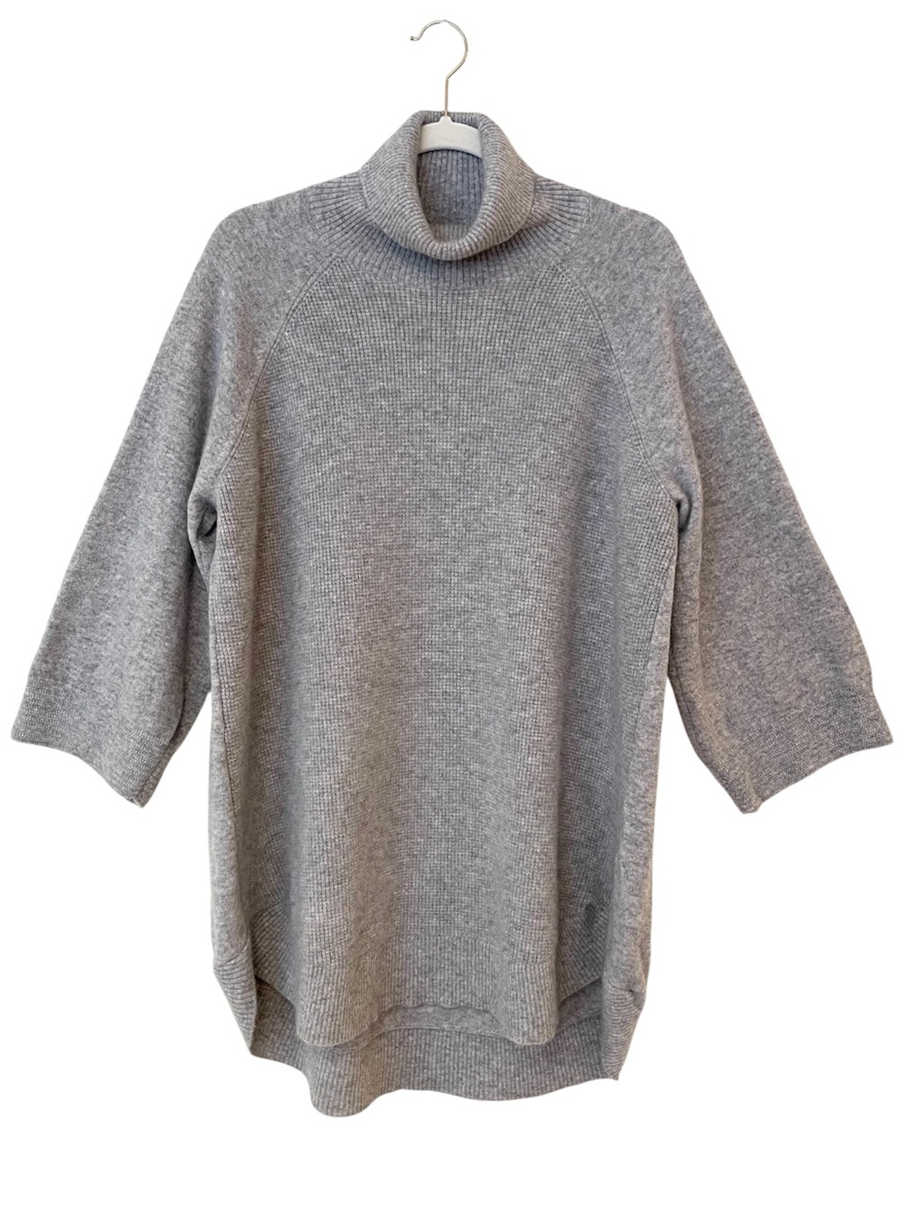 Soft by Naadam Cashmere Tunic Sweater 2X Light Grey Waffle 3/4 Sleeve Relaxed